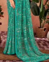 Vishal Prints Deep Sea Green Printed Georgette Saree With Satin Piping