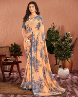 Vishal Prints Manhattan Orange Printed Georgette Saree With Satin Piping