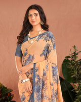 Vishal Prints Manhattan Orange Printed Georgette Saree With Satin Piping
