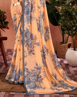 Vishal Prints Manhattan Orange Printed Georgette Saree With Satin Piping