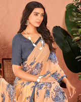 Vishal Prints Manhattan Orange Printed Georgette Saree With Satin Piping