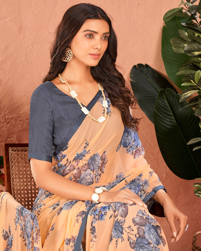 Vishal Prints Manhattan Orange Printed Georgette Saree With Satin Piping