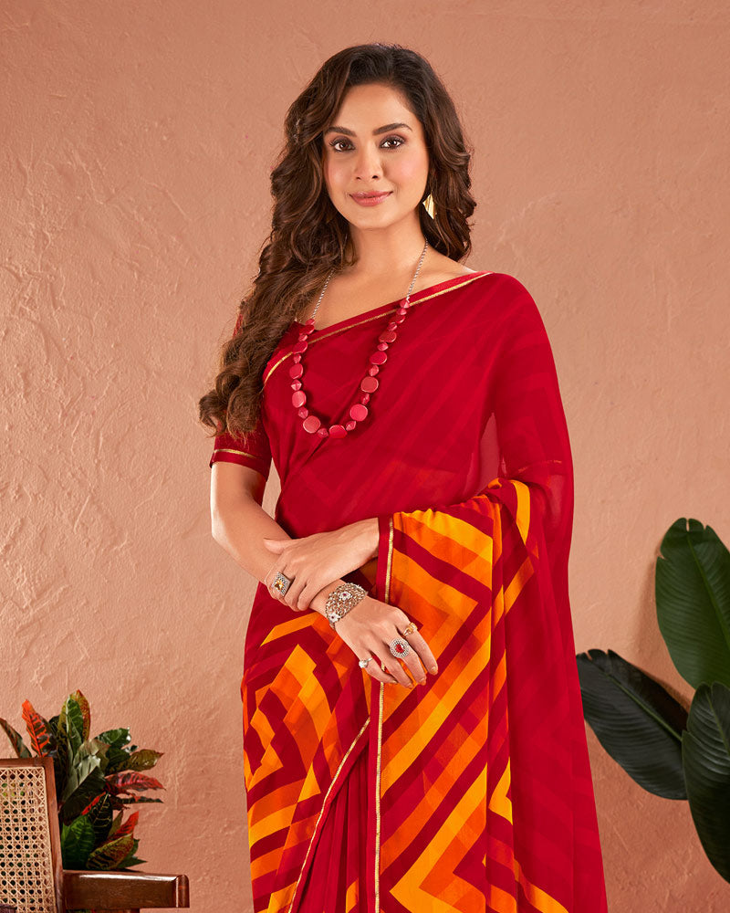 Vishal Prints Dark Red Printed Georgette Saree With Satin Piping