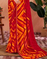 Vishal Prints Dark Red Printed Georgette Saree With Satin Piping