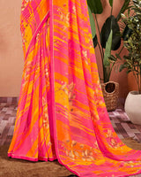 Vishal Prints Dark Pink Printed Georgette Saree With Satin Piping