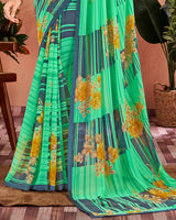 Vishal Prints Shamrock Green Printed Georgette Saree With Satin Piping