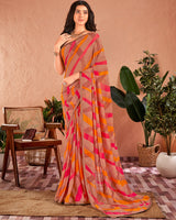 Vishal Prints Antique Brass Brown Printed Georgette Saree With Satin Piping