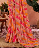 Vishal Prints Antique Brass Brown Printed Georgette Saree With Satin Piping