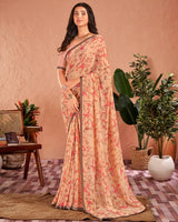 Vishal Prints Pastel Orange Printed Georgette Saree With Satin Piping