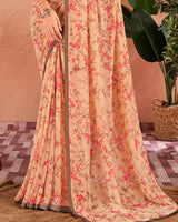 Vishal Prints Pastel Orange Printed Georgette Saree With Satin Piping