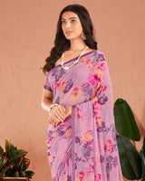 Vishal Prints Mauve Printed Georgette Saree With Satin Piping