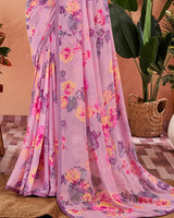 Vishal Prints Mauve Printed Georgette Saree With Satin Piping