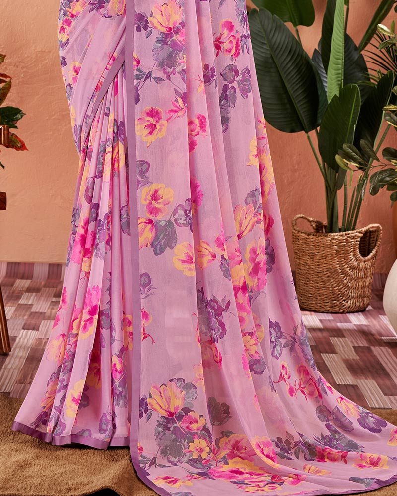 Vishal Prints Mauve Printed Georgette Saree With Satin Piping