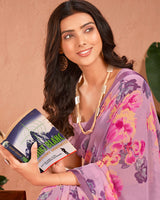 Vishal Prints Mauve Printed Georgette Saree With Satin Piping