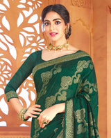 Vishal Prints Dark Green Art Silk Saree With Foil Print And Zari Border