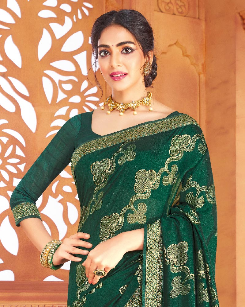 Vishal Prints Dark Green Art Silk Saree With Foil Print And Zari Border