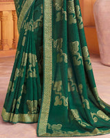 Vishal Prints Dark Green Art Silk Saree With Foil Print And Zari Border