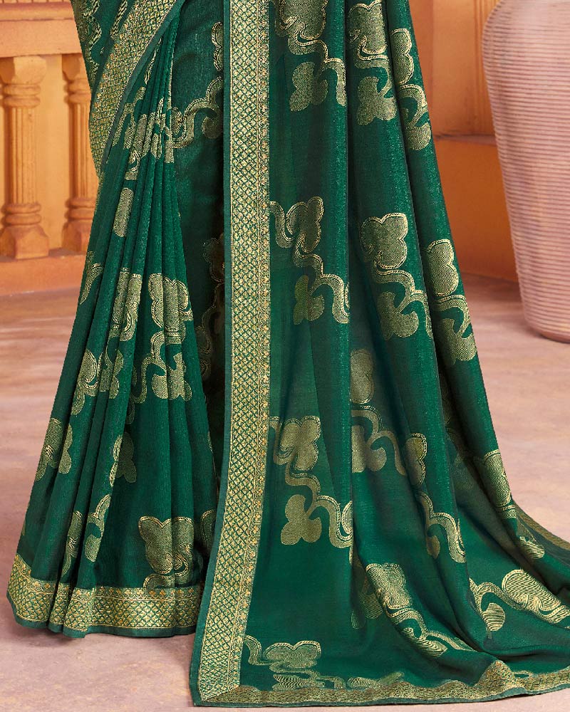 Vishal Prints Dark Green Art Silk Saree With Foil Print And Zari Border