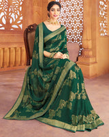 Vishal Prints Dark Green Art Silk Saree With Foil Print And Zari Border