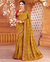Vishal Prints Mustard Art Silk Saree With Foil Print And Zari Border
