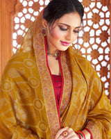 Vishal Prints Mustard Art Silk Saree With Foil Print And Zari Border