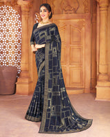 Vishal Prints Dark Grey Art Silk Saree With Foil Print And Zari Border