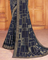 Vishal Prints Dark Grey Art Silk Saree With Foil Print And Zari Border