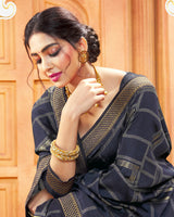 Vishal Prints Dark Grey Art Silk Saree With Foil Print And Zari Border