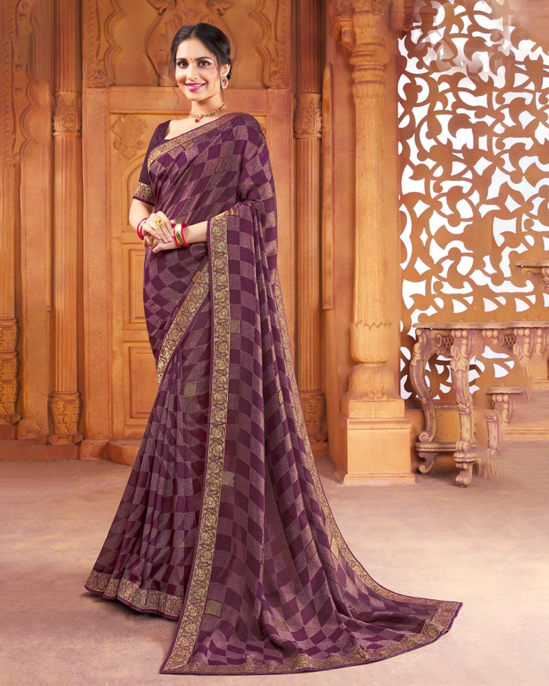 Vishal Prints Purple Art Silk Saree With Foil Print And Zari Border