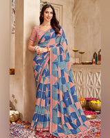 Vishal Prints Dusty Pink Printed Georgette Saree With Fancy Border