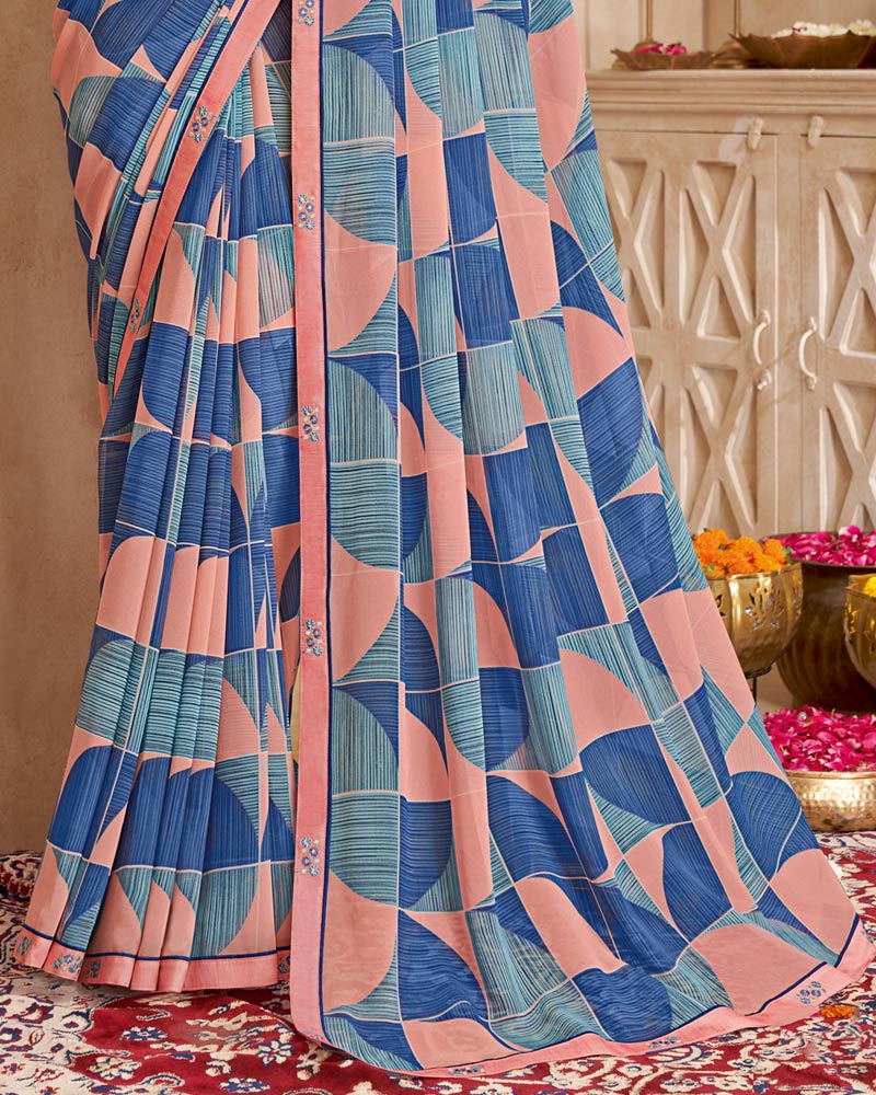 Vishal Prints Dusty Pink Printed Georgette Saree With Fancy Border