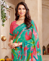 Vishal Prints Deep Sea Green Printed Georgette Saree With Fancy Border