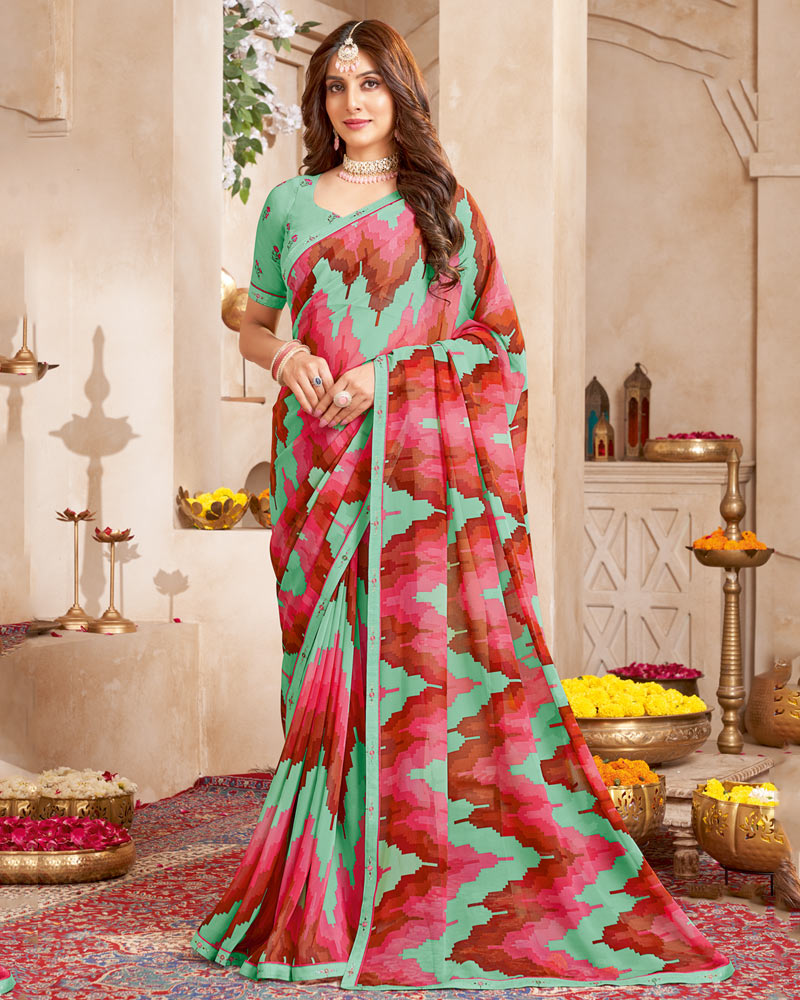 Vishal Prints Summer Green Printed Georgette Saree With Fancy Border