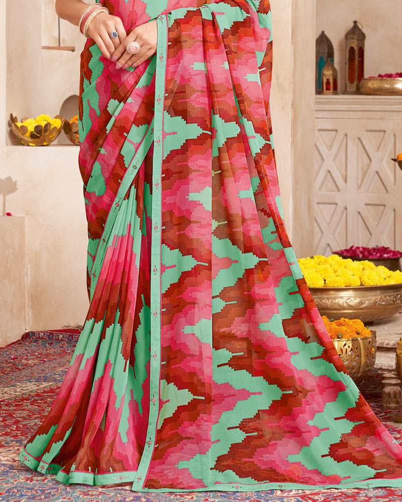 Vishal Prints Summer Green Printed Georgette Saree With Fancy Border