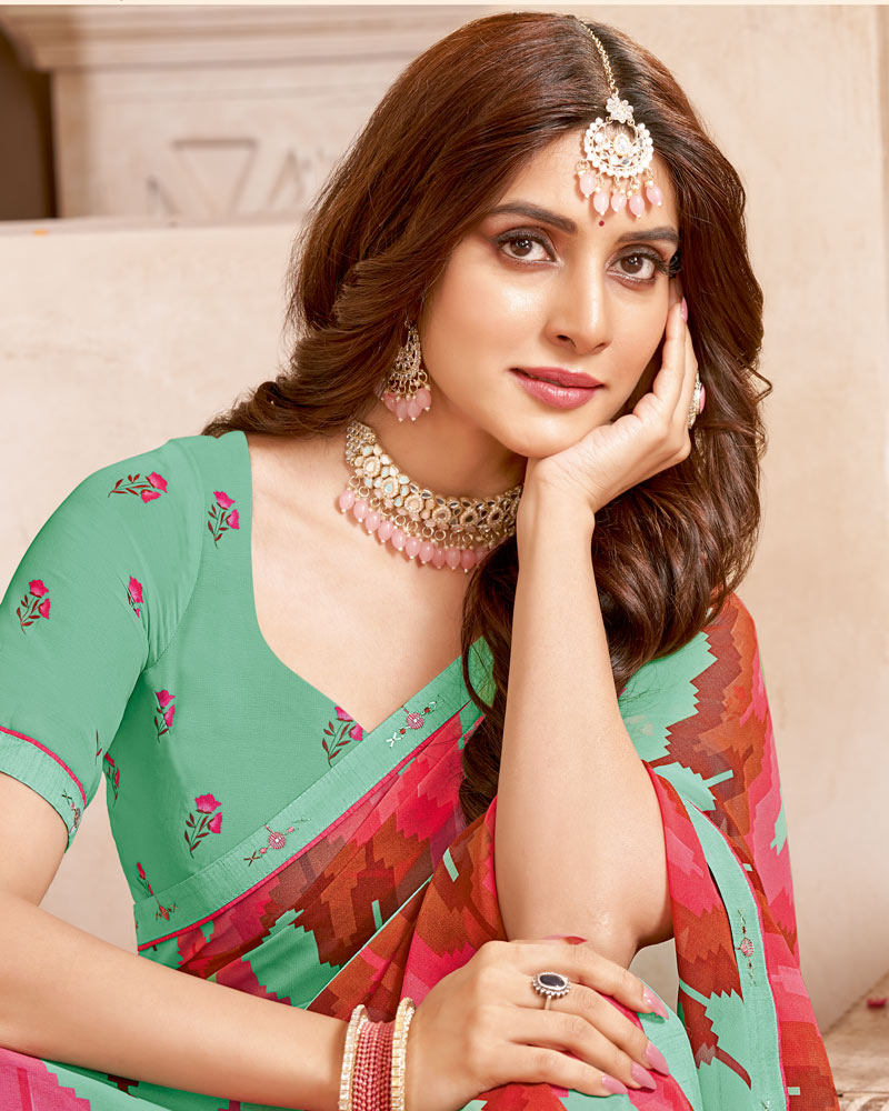 Vishal Prints Summer Green Printed Georgette Saree With Fancy Border