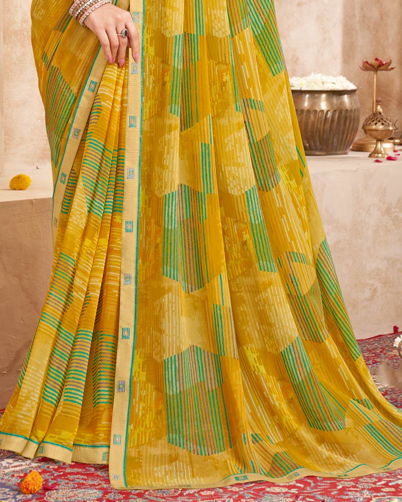 Vishal Prints Yellow Ochre Printed Georgette Saree With Fancy Border