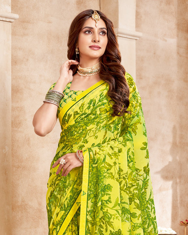 Vishal Prints Radiant Yellow Printed Georgette Saree With Fancy Border