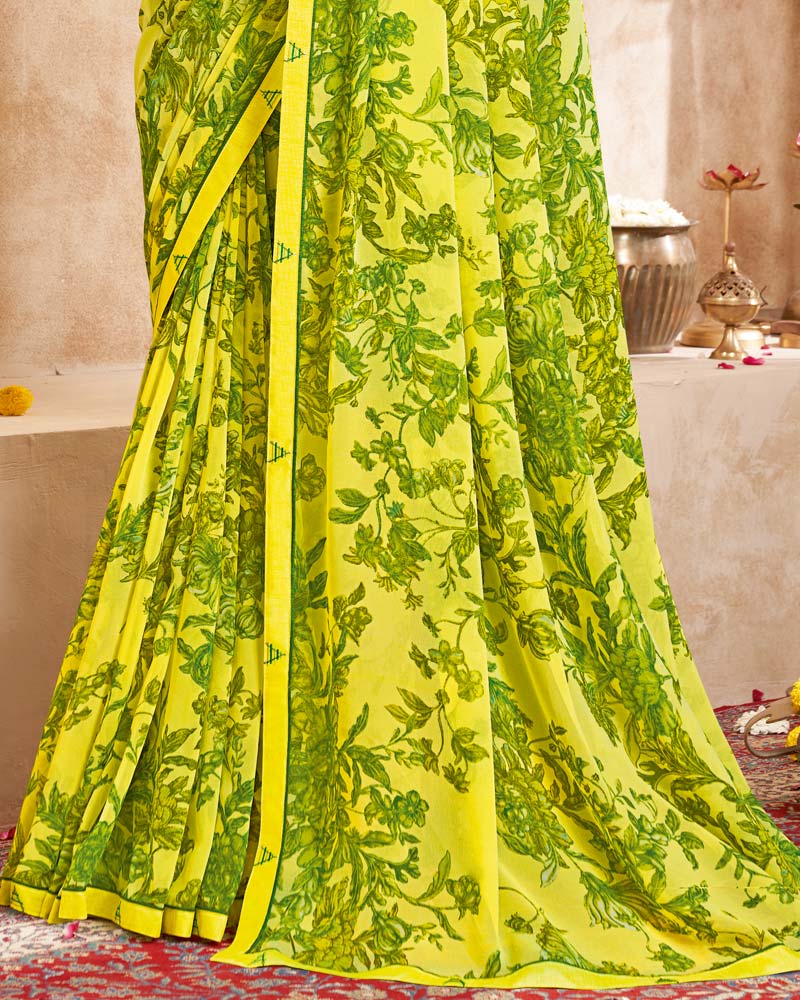 Vishal Prints Radiant Yellow Printed Georgette Saree With Fancy Border