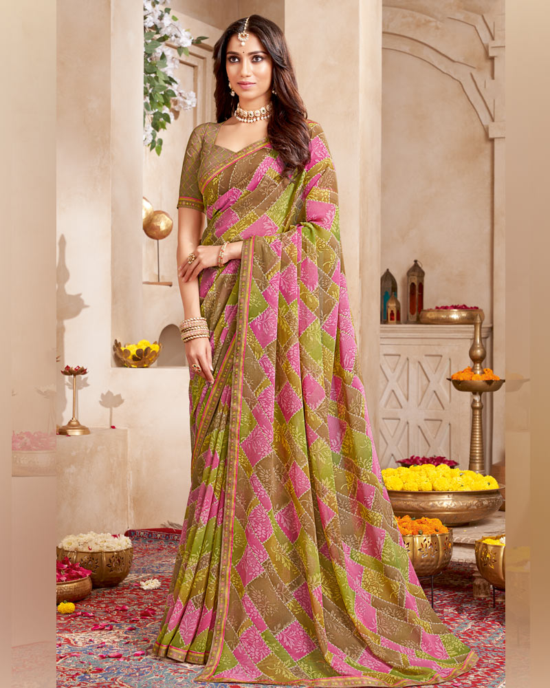 Vishal Prints French Beige Printed Georgette Saree With Fancy Border