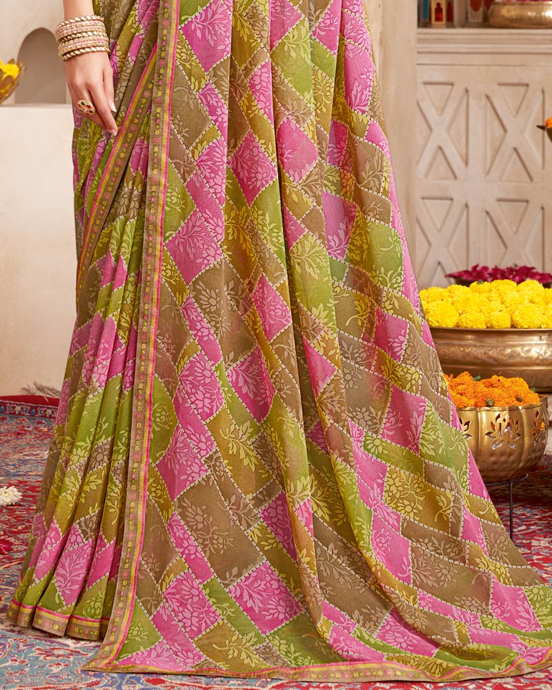 Vishal Prints French Beige Printed Georgette Saree With Fancy Border