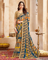 Vishal Prints Sandy Brown Printed Georgette Saree With Fancy Border