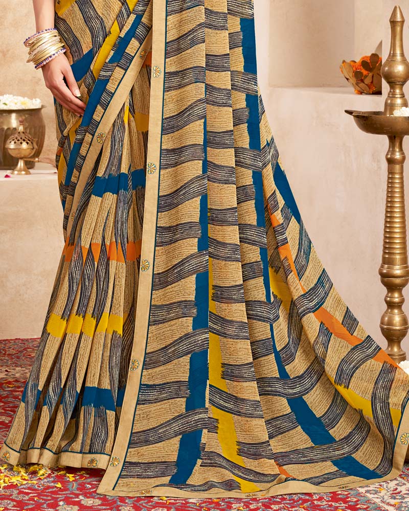 Vishal Prints Sandy Brown Printed Georgette Saree With Fancy Border