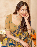 Vishal Prints Sandy Brown Printed Georgette Saree With Fancy Border