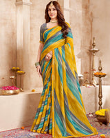 Vishal Prints Yellow Ochre Printed Georgette Saree With Fancy Border