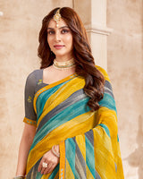 Vishal Prints Yellow Ochre Printed Georgette Saree With Fancy Border