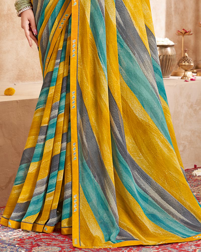 Vishal Prints Yellow Ochre Printed Georgette Saree With Fancy Border
