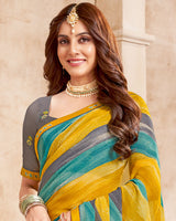 Vishal Prints Yellow Ochre Printed Georgette Saree With Fancy Border