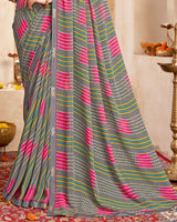 Vishal Prints Smokey Grey Printed Georgette Saree With Fancy Border