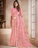 Vishal Prints Off White Tissue Brasso Digital Print Saree With Tassel And Core Piping