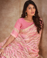 Vishal Prints Off White Tissue Brasso Digital Print Saree With Tassel And Core Piping